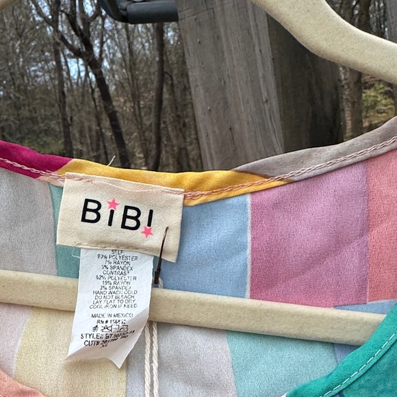 BiBi Multicolor Striped Cap-Sleeve Blouse - Pink Red Blue Yellow Green - Picture 3 of 6